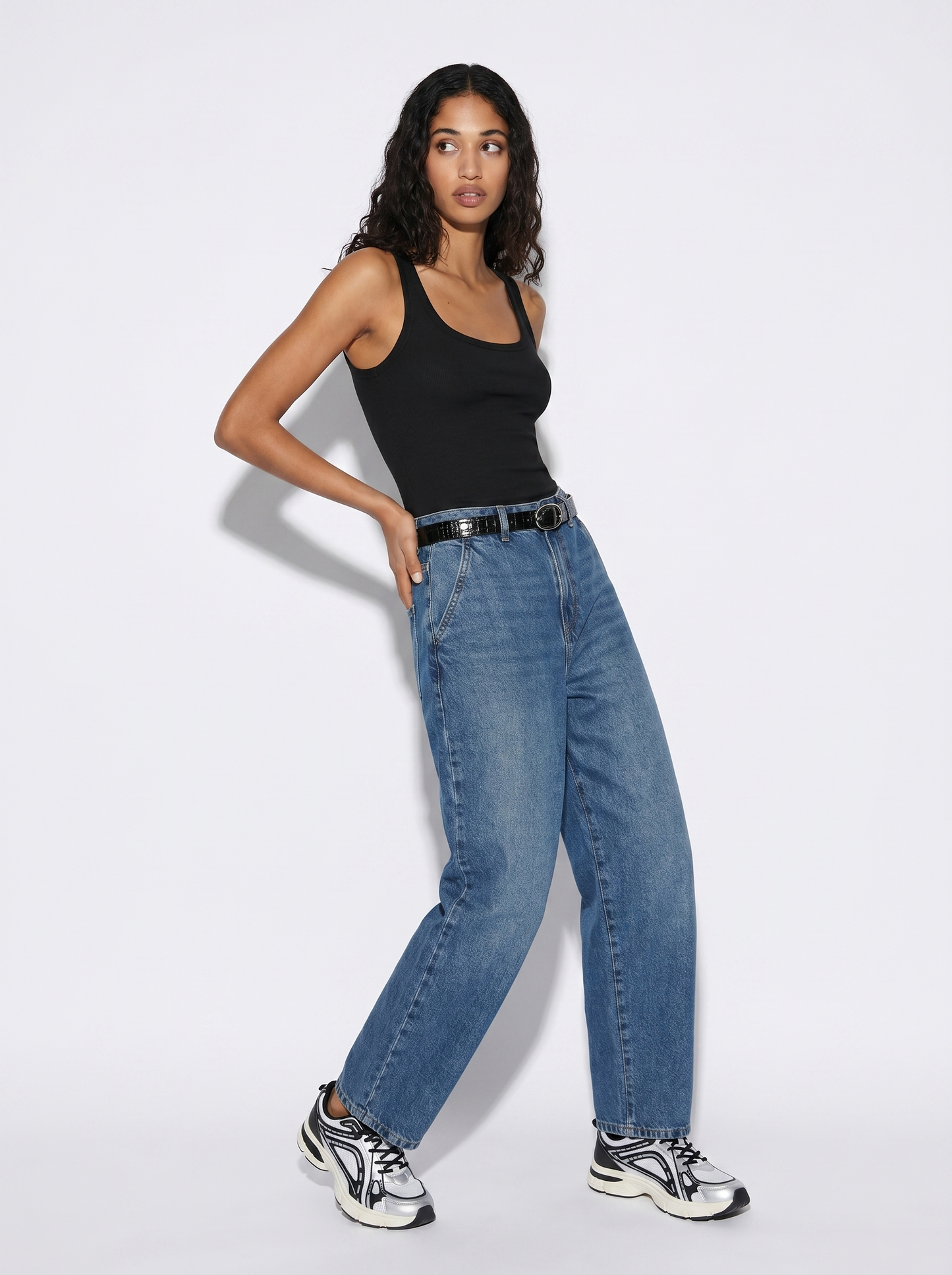 Jeans con cintura e vita arricciata - Denim
