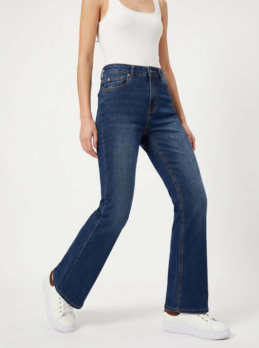 Jeans cropped flare a vita alta cinque tasche - DENIM SCURO