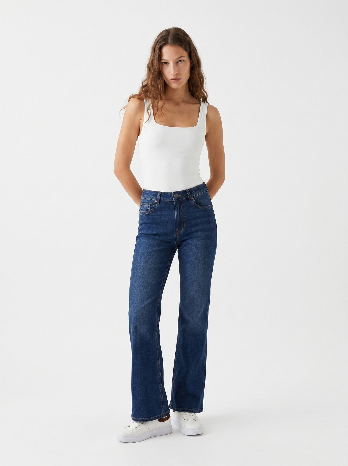 Jeans cropped flare a vita alta cinque tasche - DENIM SCURO