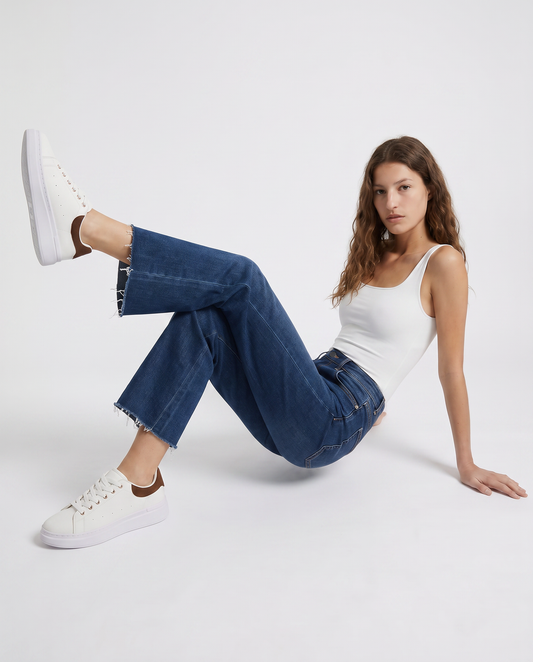 Jeans cropped flare a vita alta cinque tasche - DENIM SCURO