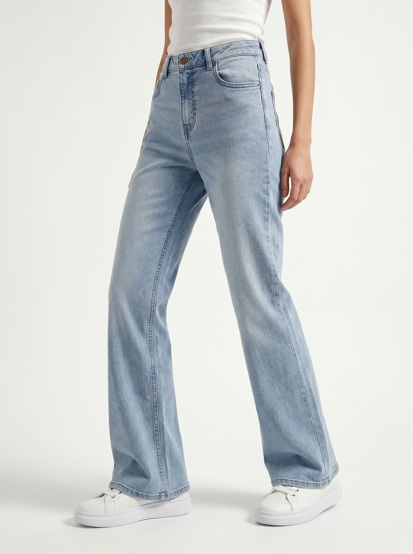 Jeans cropped flare a vita alta cinque tasche - Denim
