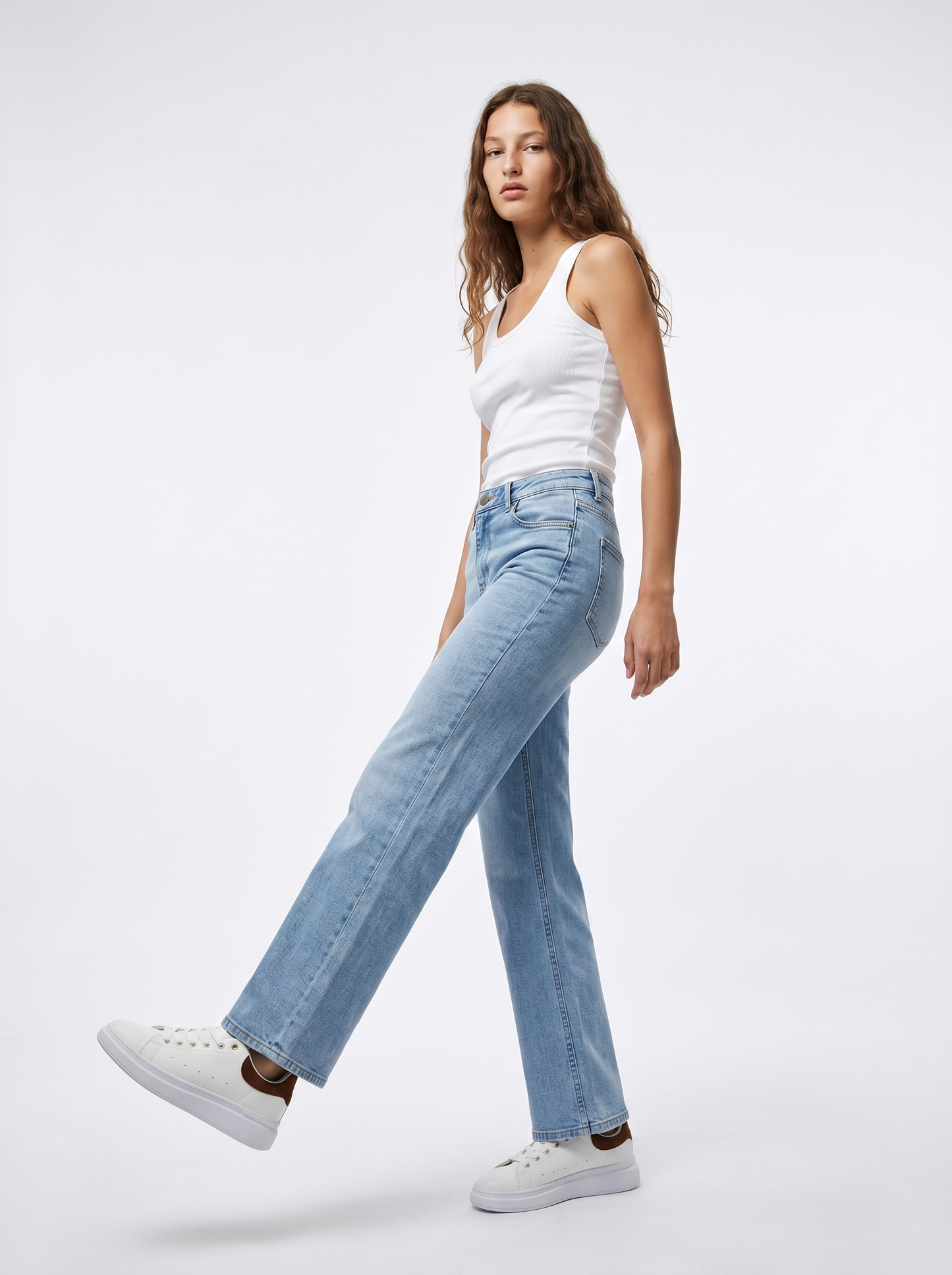 Jeans cropped flare a vita alta cinque tasche - Denim