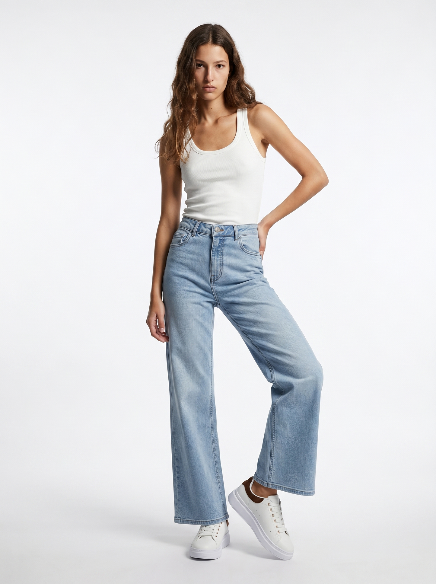 Jeans cropped flare a vita alta cinque tasche - Denim