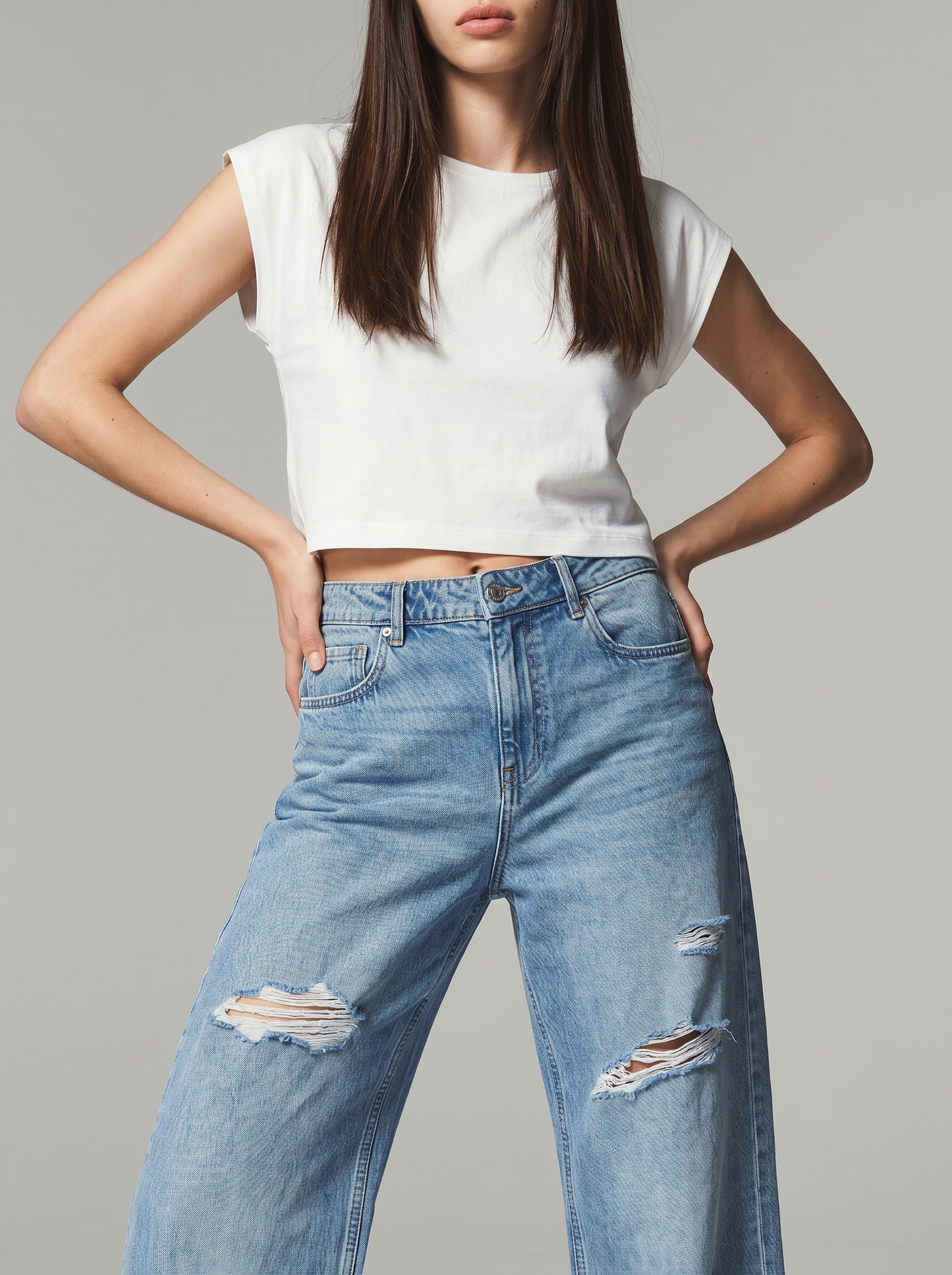 LOW WAIST STRAIGHT LEG JEANS 5 POCKETS - Blue
