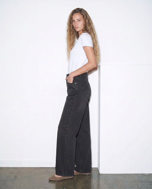 Jeans wide leg a vita alta - Nero
