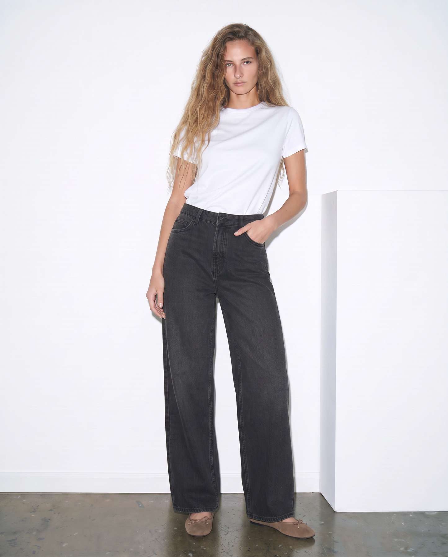 Jeans wide leg a vita alta - Nero