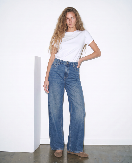 Jeans wide leg a vita alta - Denim