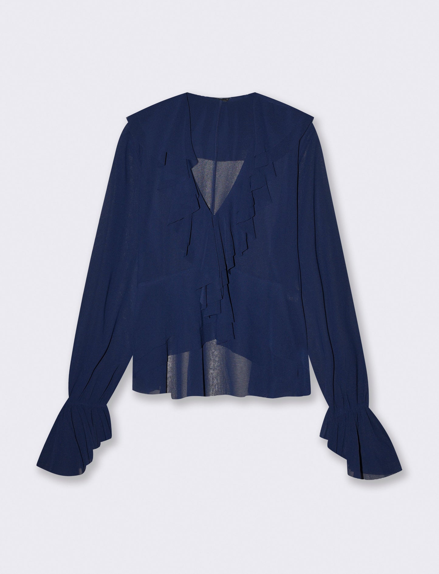 Long sleeve V-neck blouse with ruffles - Blue