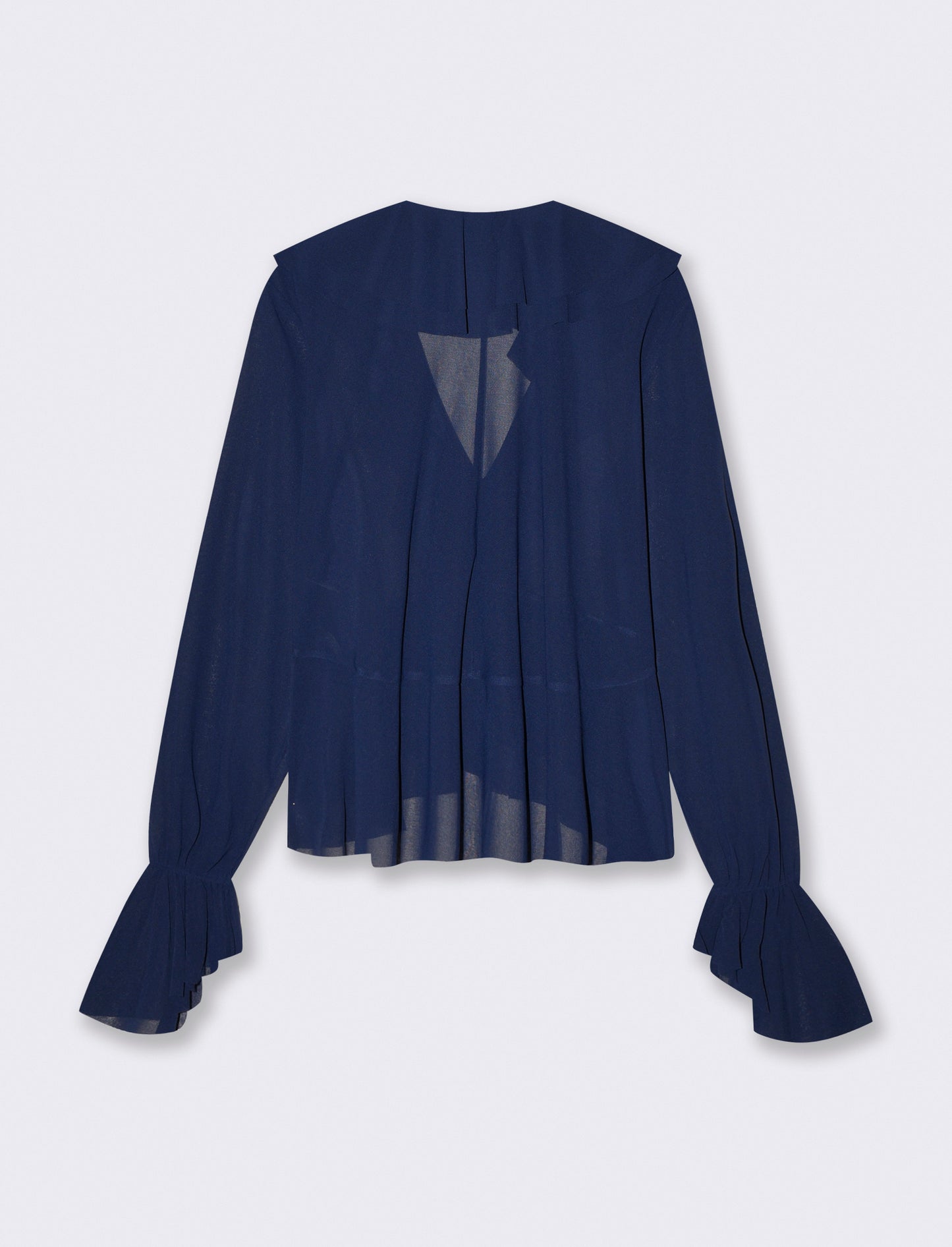 Long sleeve V-neck blouse with ruffles - Blue