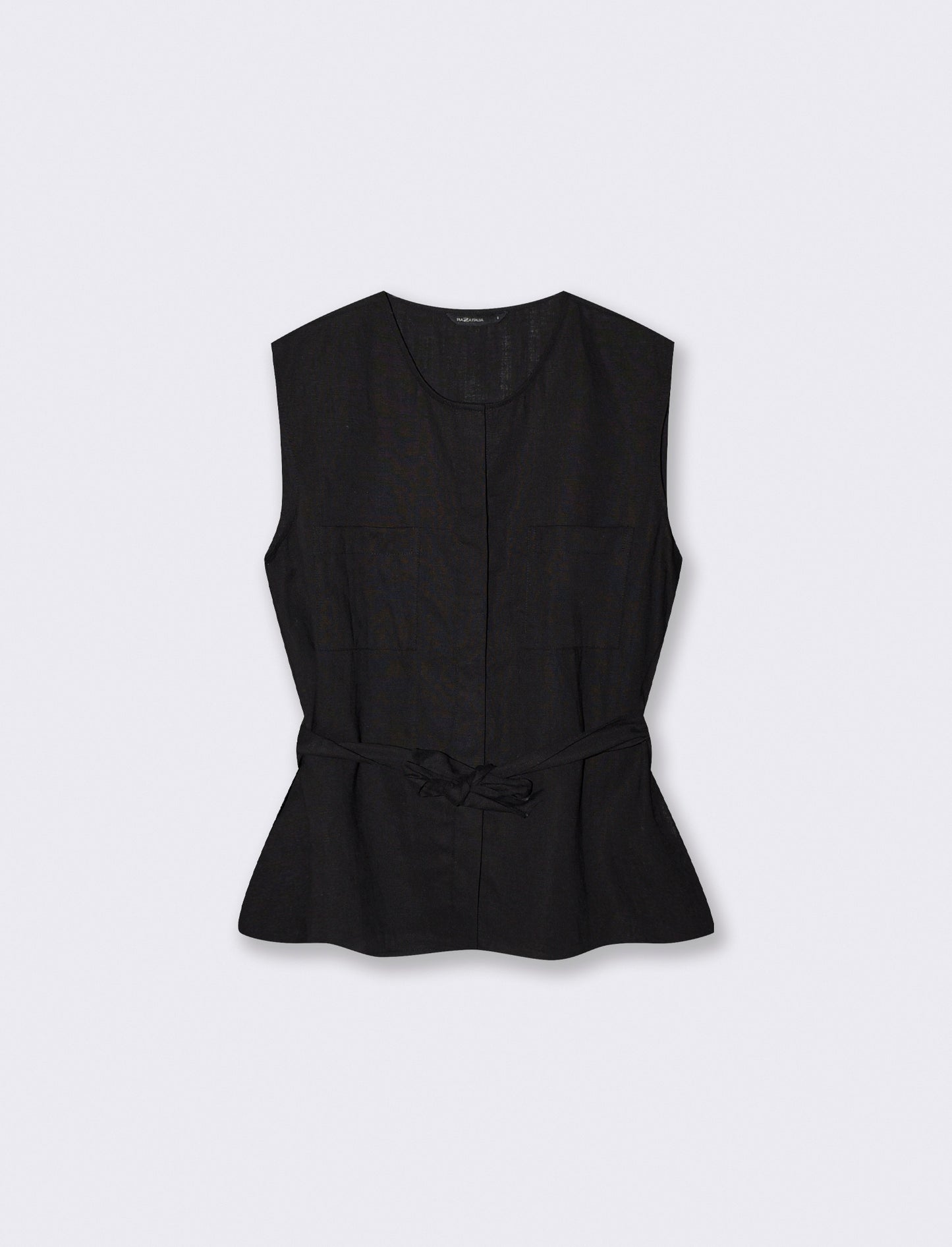 Sleeveless Top with Waist Bow - Black