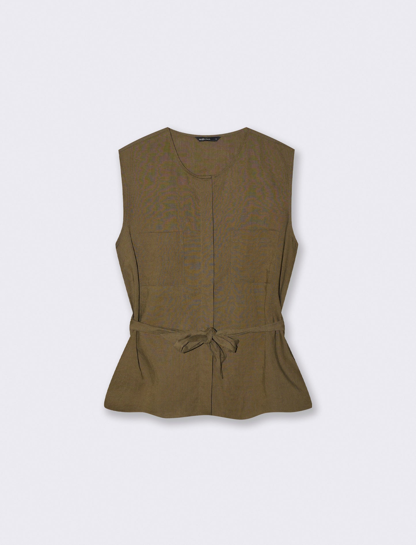 Sleeveless Top with Waist Bow - Green