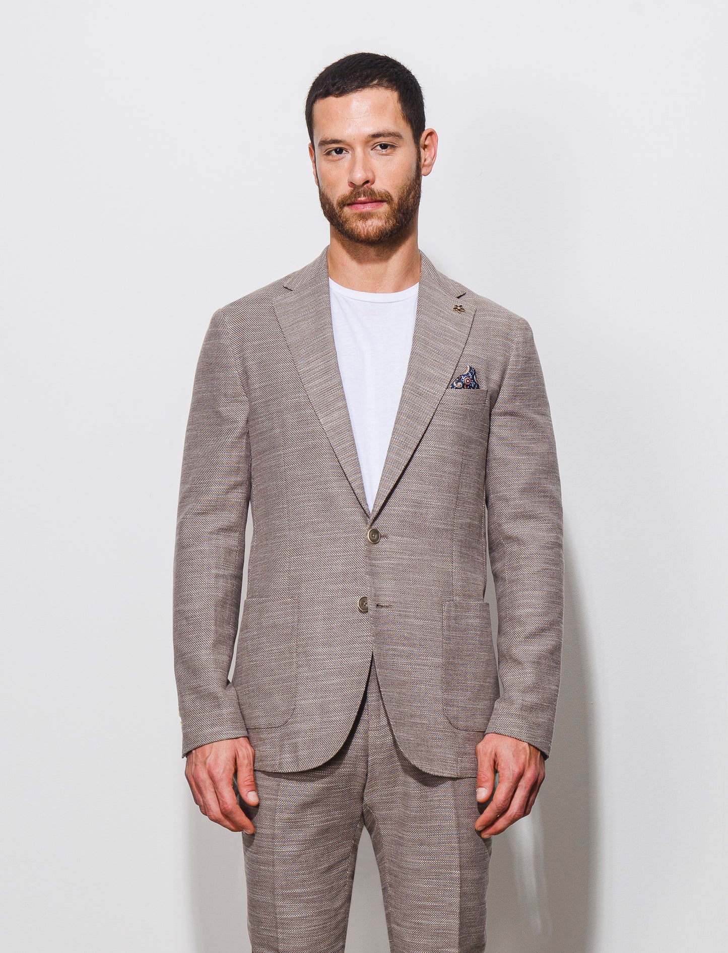 Classic Cotton Slub Formal Fit Blazer with Revers Collar - Grey