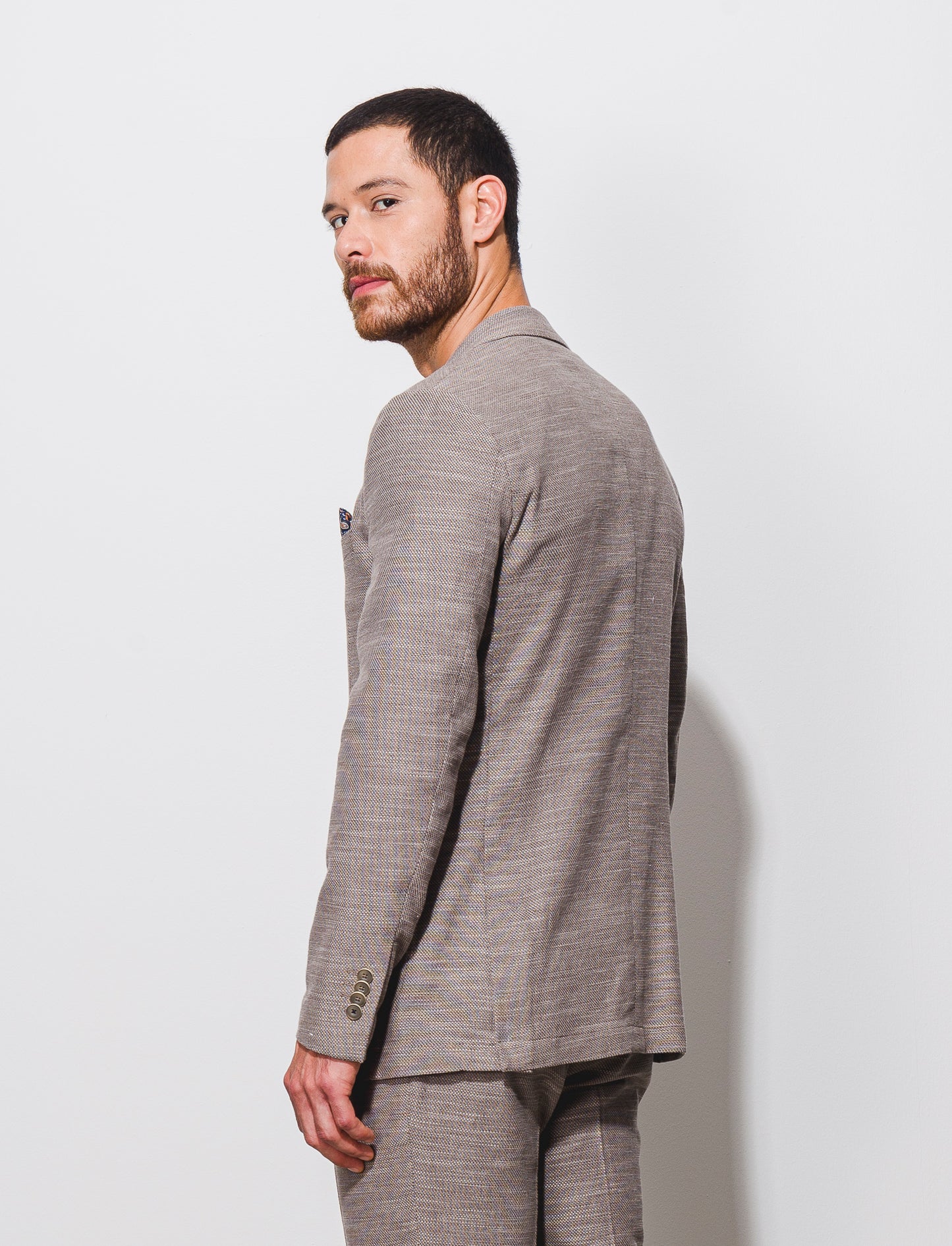 Classic Cotton Slub Formal Fit Blazer with Revers Collar - Grey