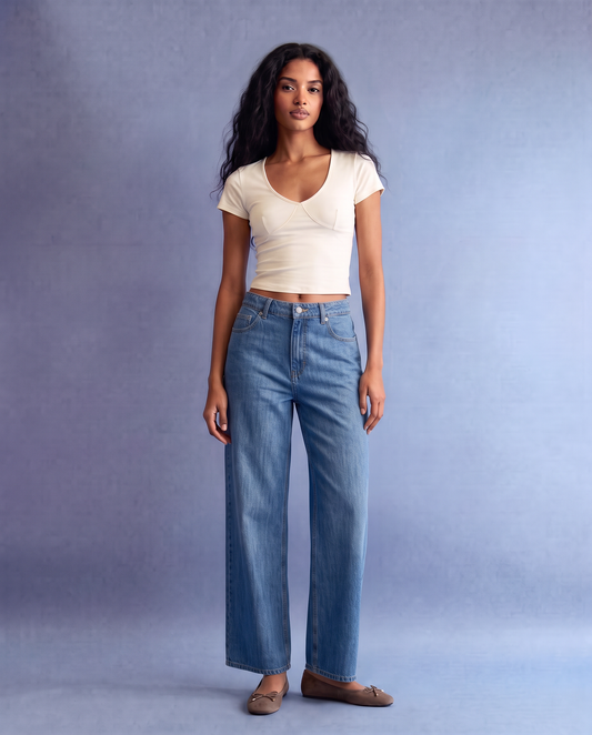 Jeans wide leg high waist 5 tasche - Denim