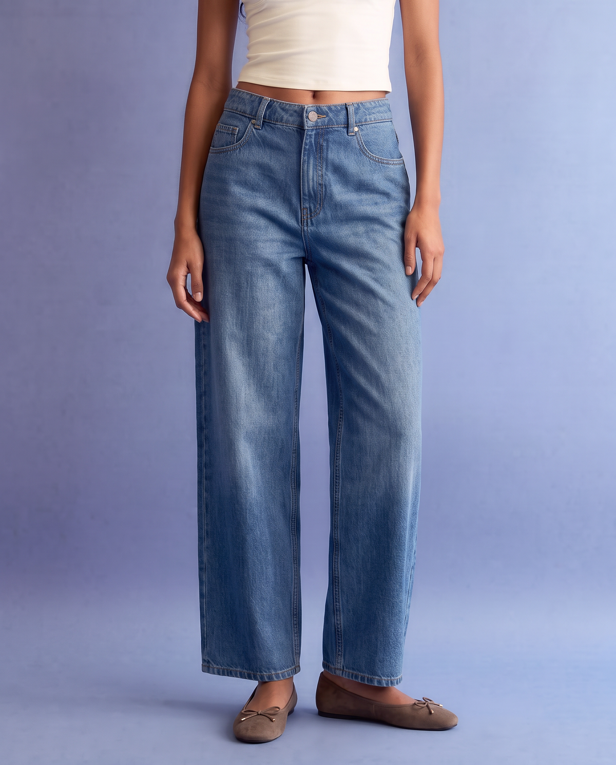 Wide leg high waist 5-pocket jeans - Blue