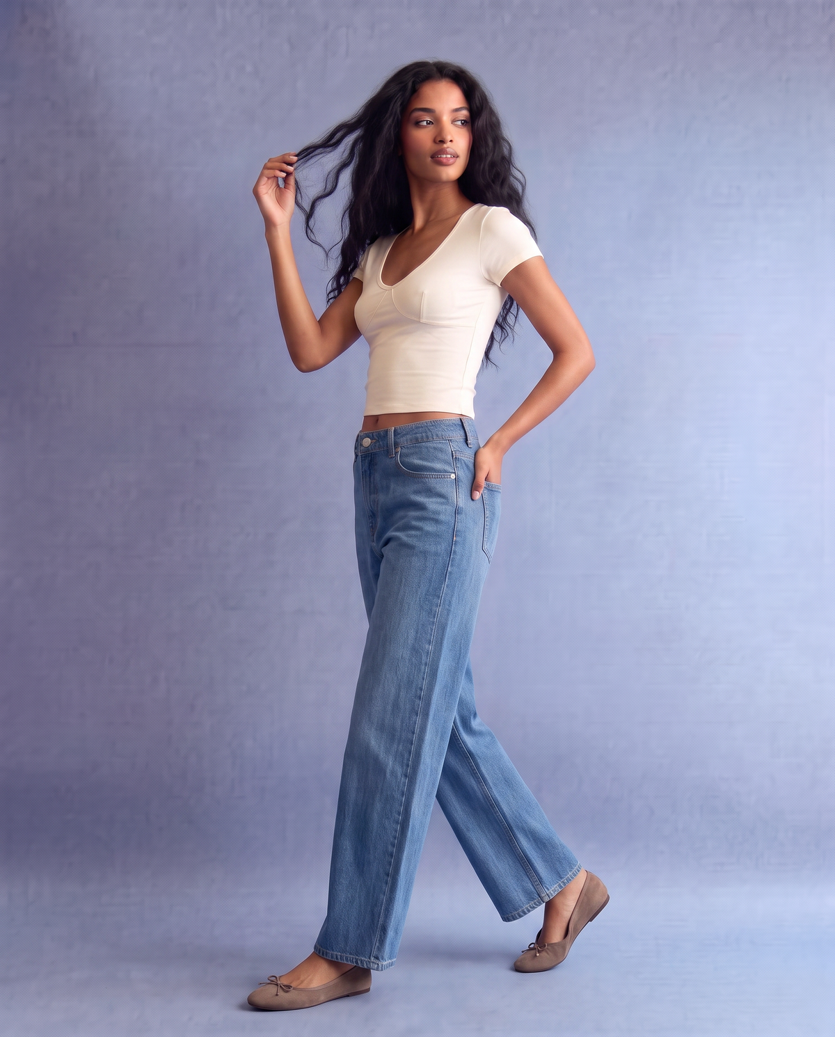 Wide leg high waist 5-pocket jeans - Blue