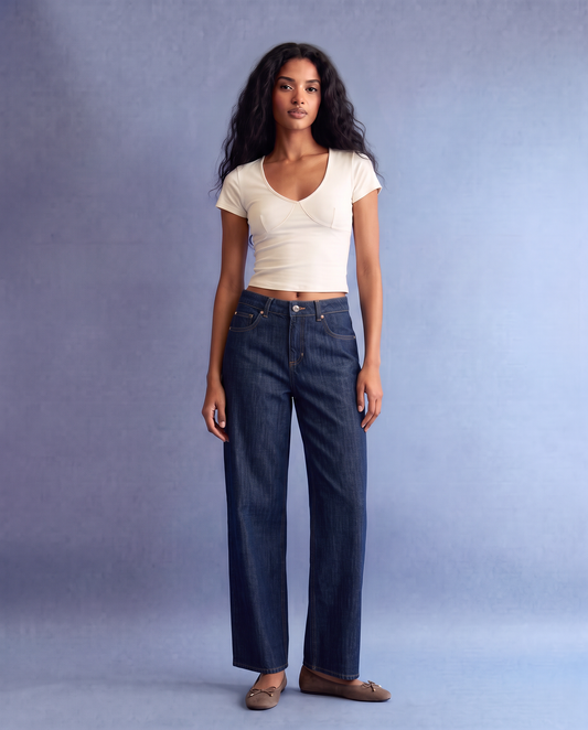 Jeans wide leg high waist 5 tasche - DENIM SCURO