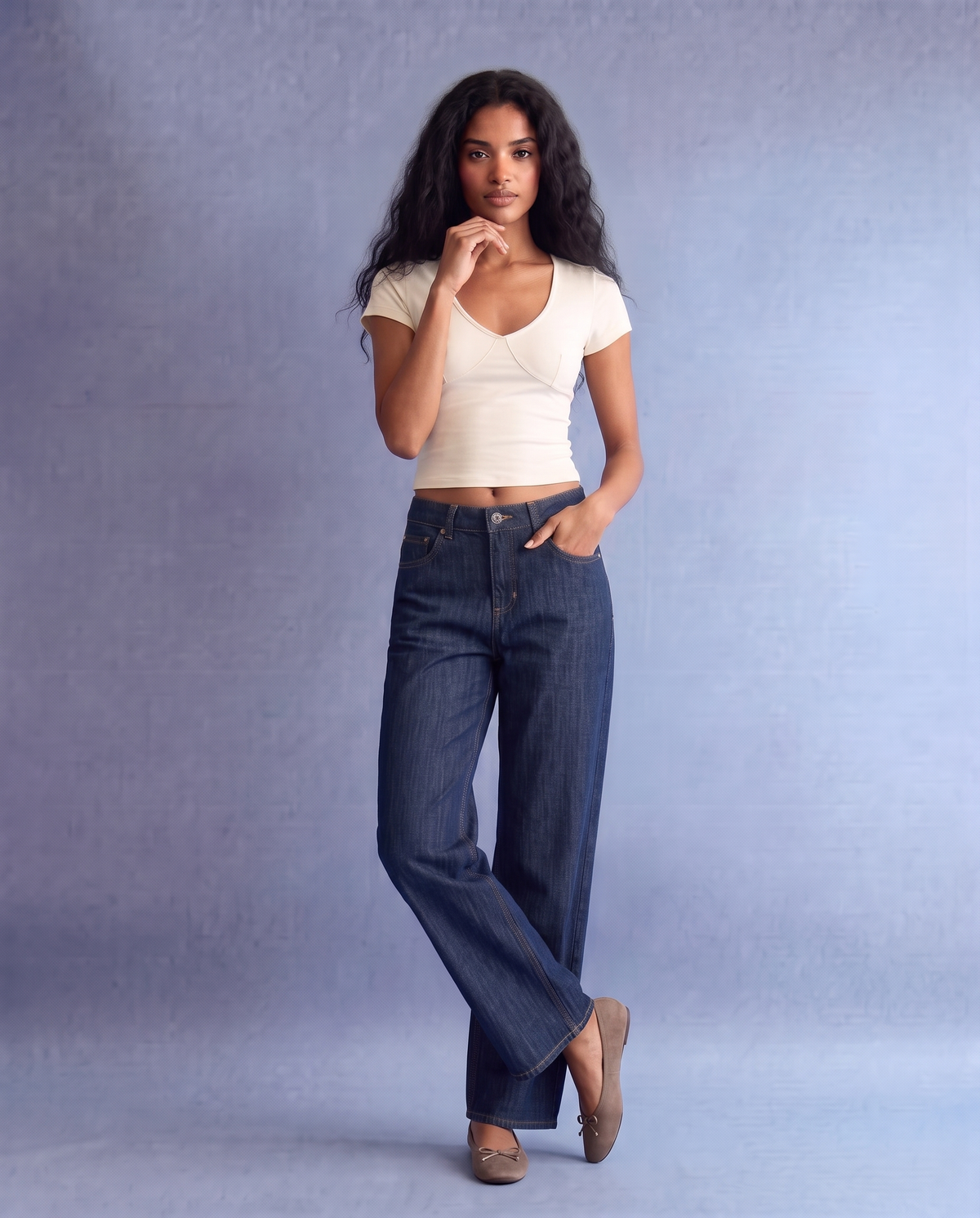 Jeans wide leg high waist 5 tasche - DENIM SCURO