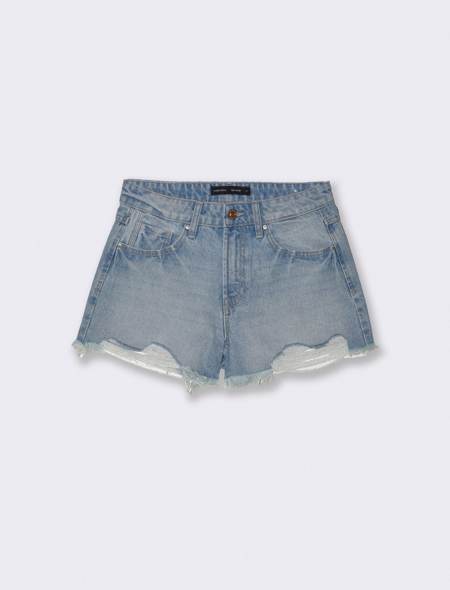 Frayed high-waisted denim shorts - Blue