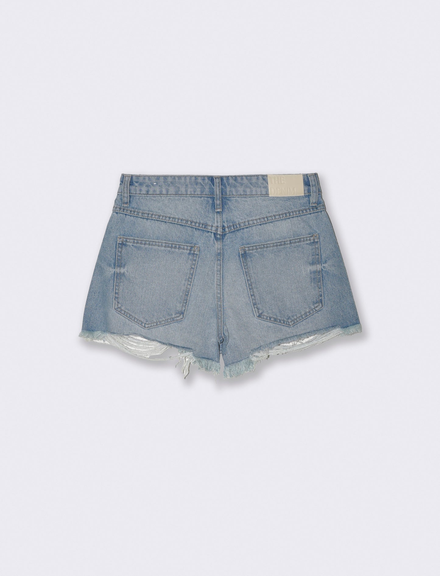 Frayed high-waisted denim shorts - Blue