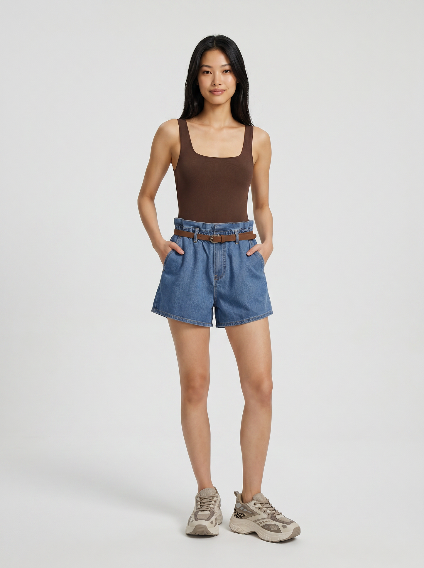Short con rouches e cintura abbinata - Denim