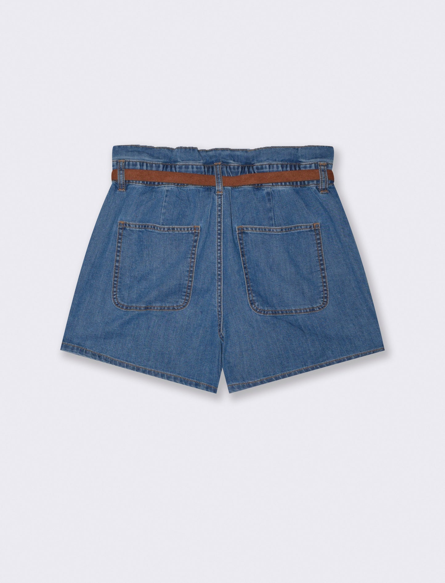 Short con rouches e cintura abbinata - Denim