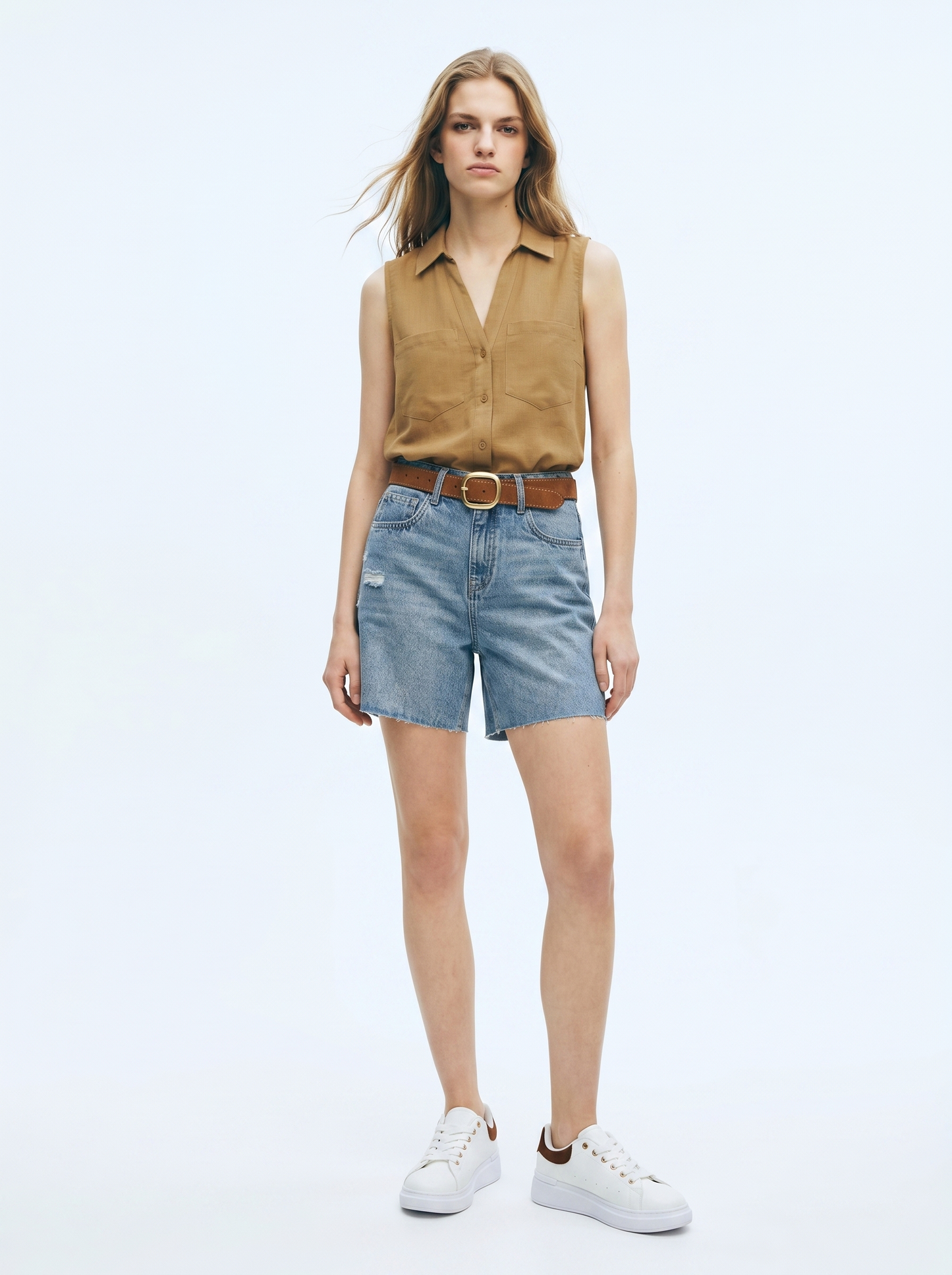 Short in denim con cintura abbinata - Denim
