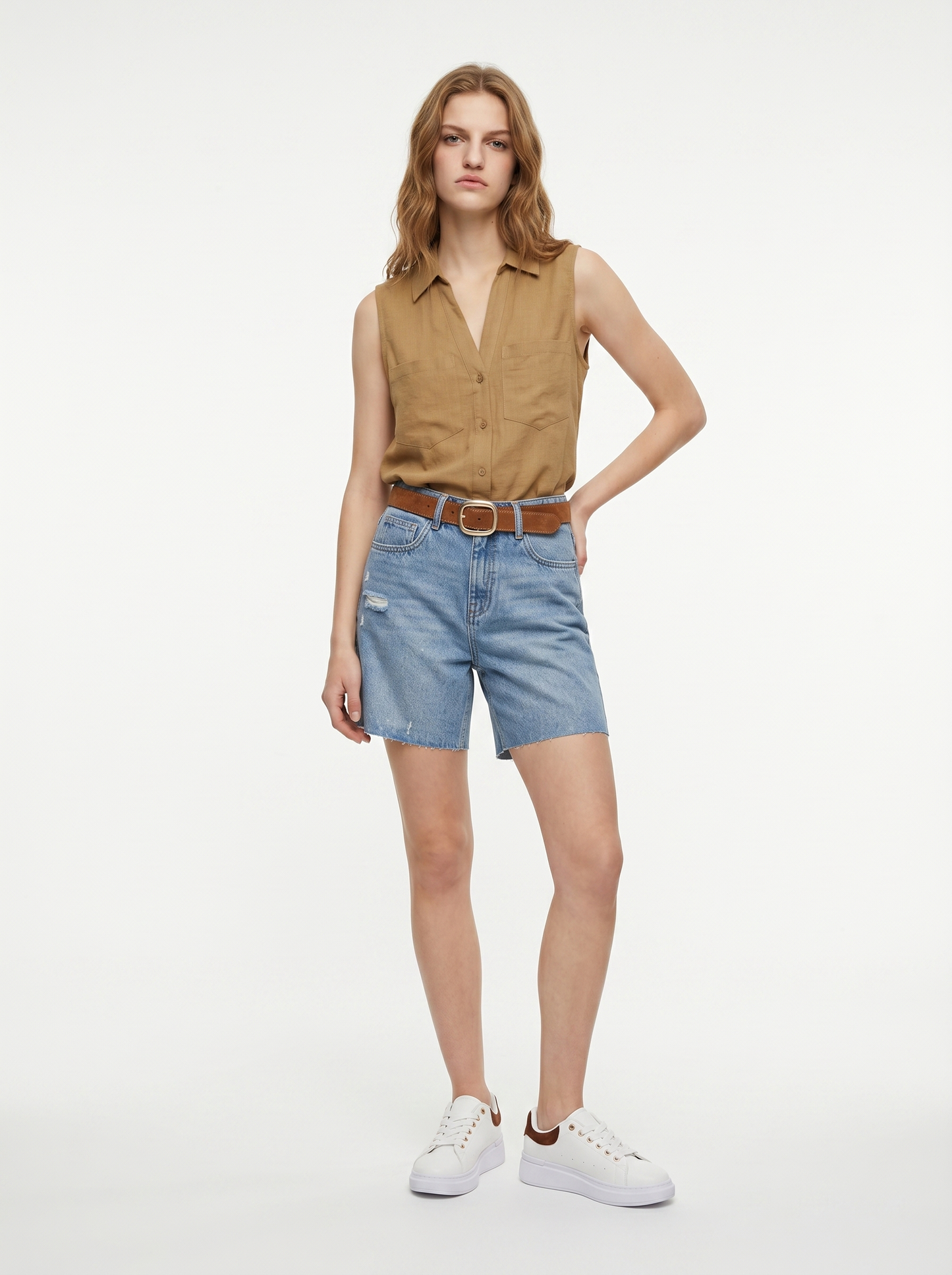Short in denim con cintura abbinata - Denim