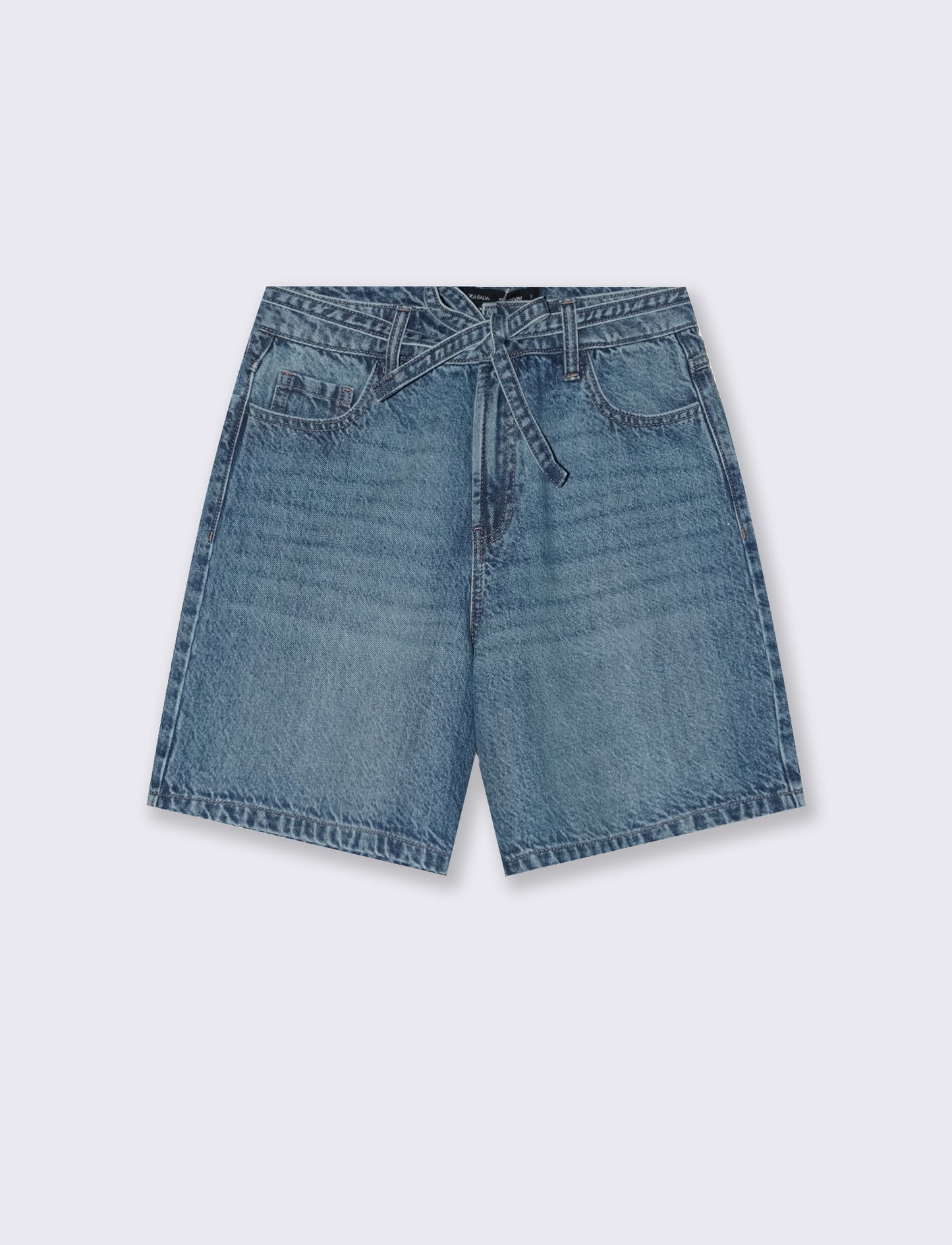 High-waisted denim shorts with 5 pockets - Blue