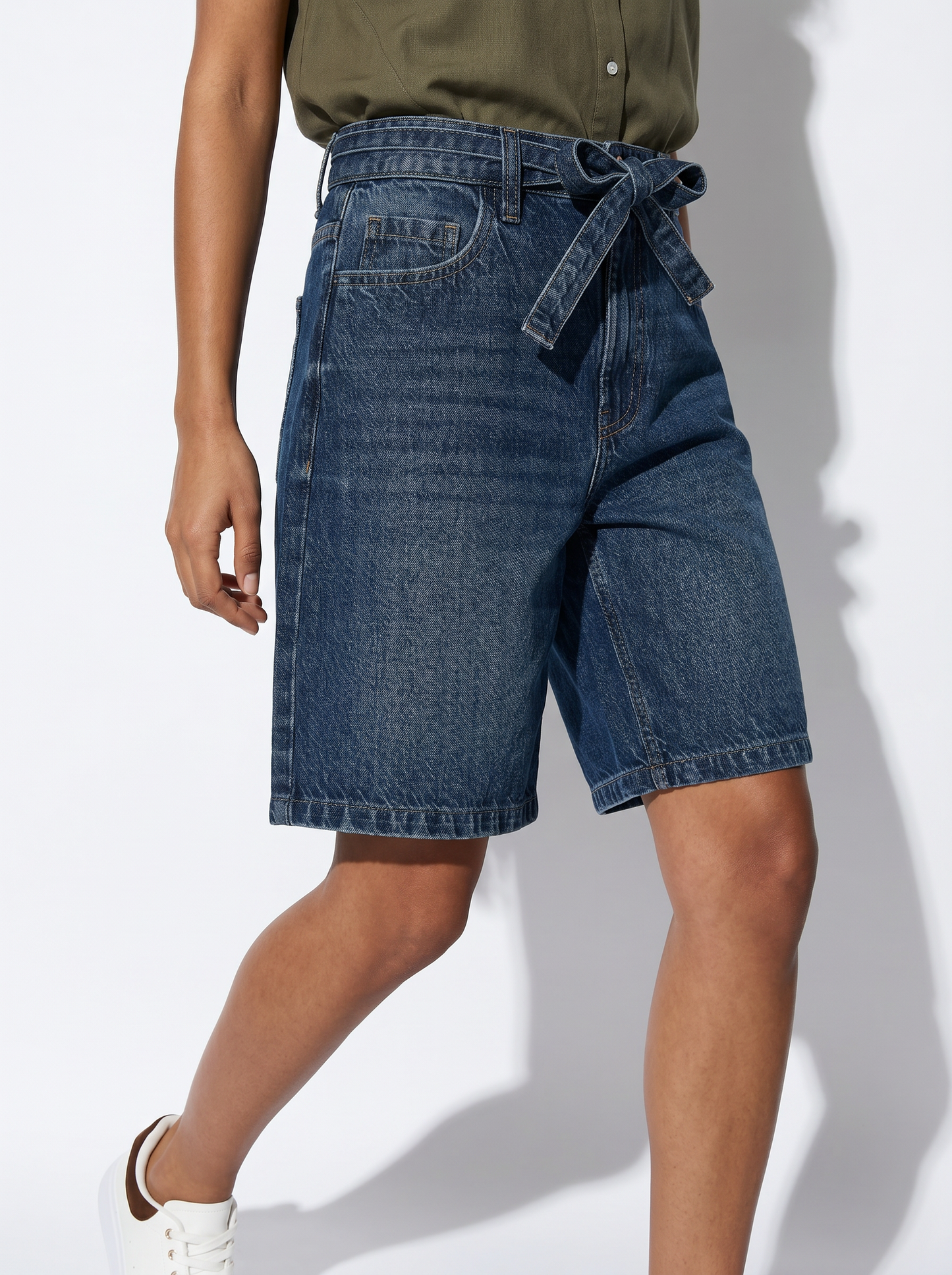 Short in denim vita alta 5 tasche - Denim