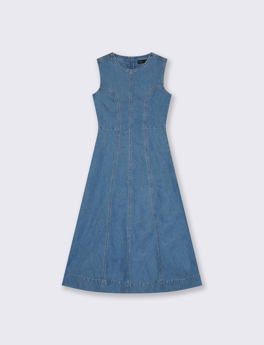 Vestito lungo smanicato in denim svasato - Denim chiaro