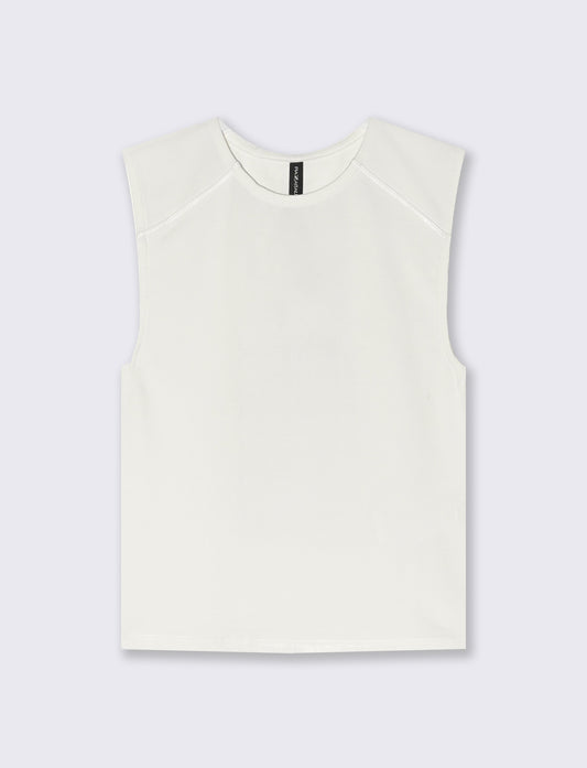 Top Smanicato Aderente Elegante - Bianco latte