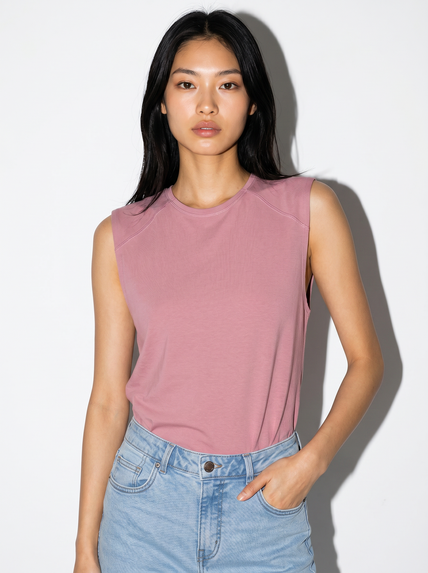 Top Smanicato Aderente Elegante - Rosa