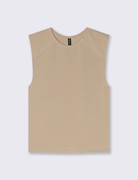 Top Smanicato Aderente Elegante - Beige grano