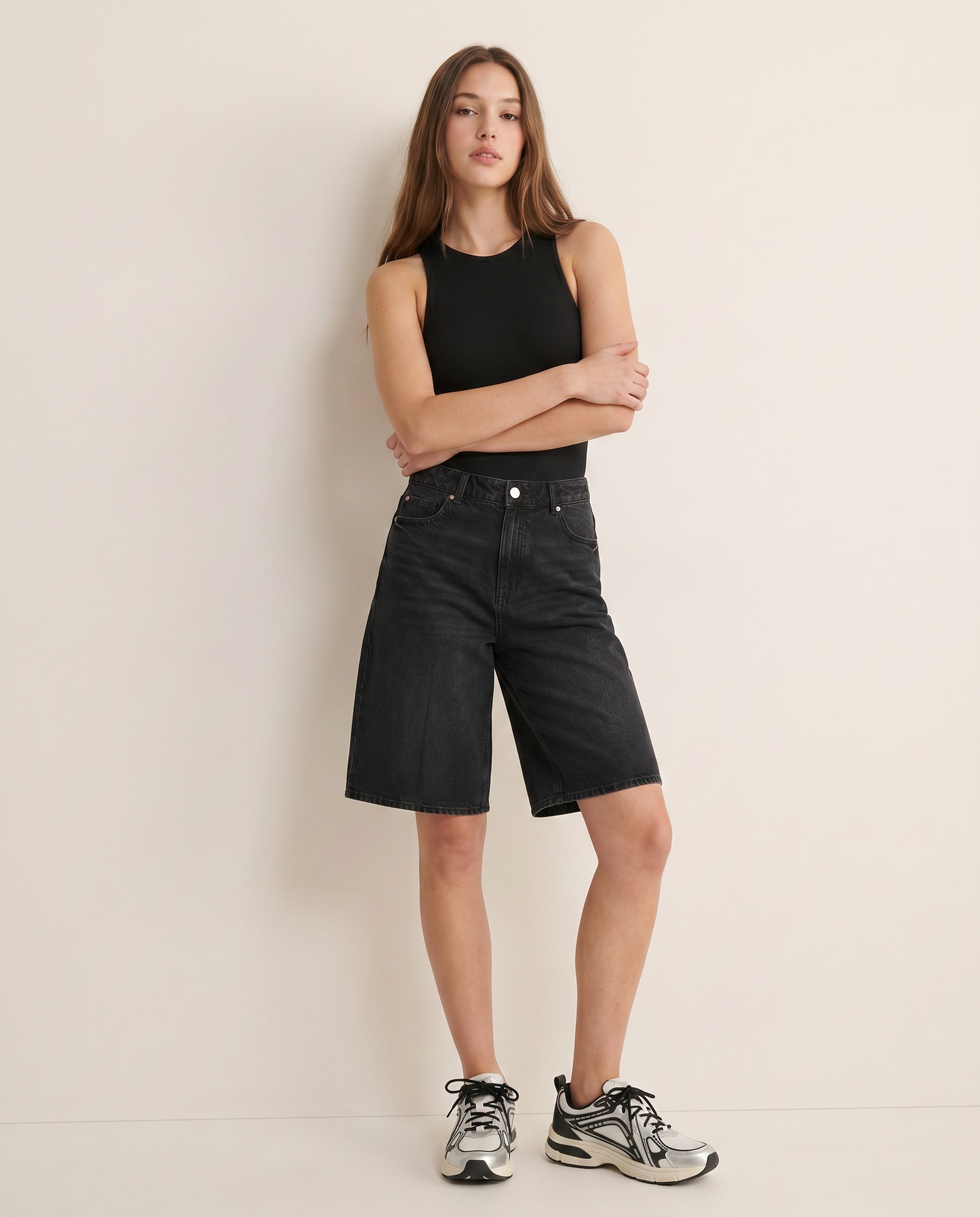 Body giromanica in tessuto elasticizzato - Nero