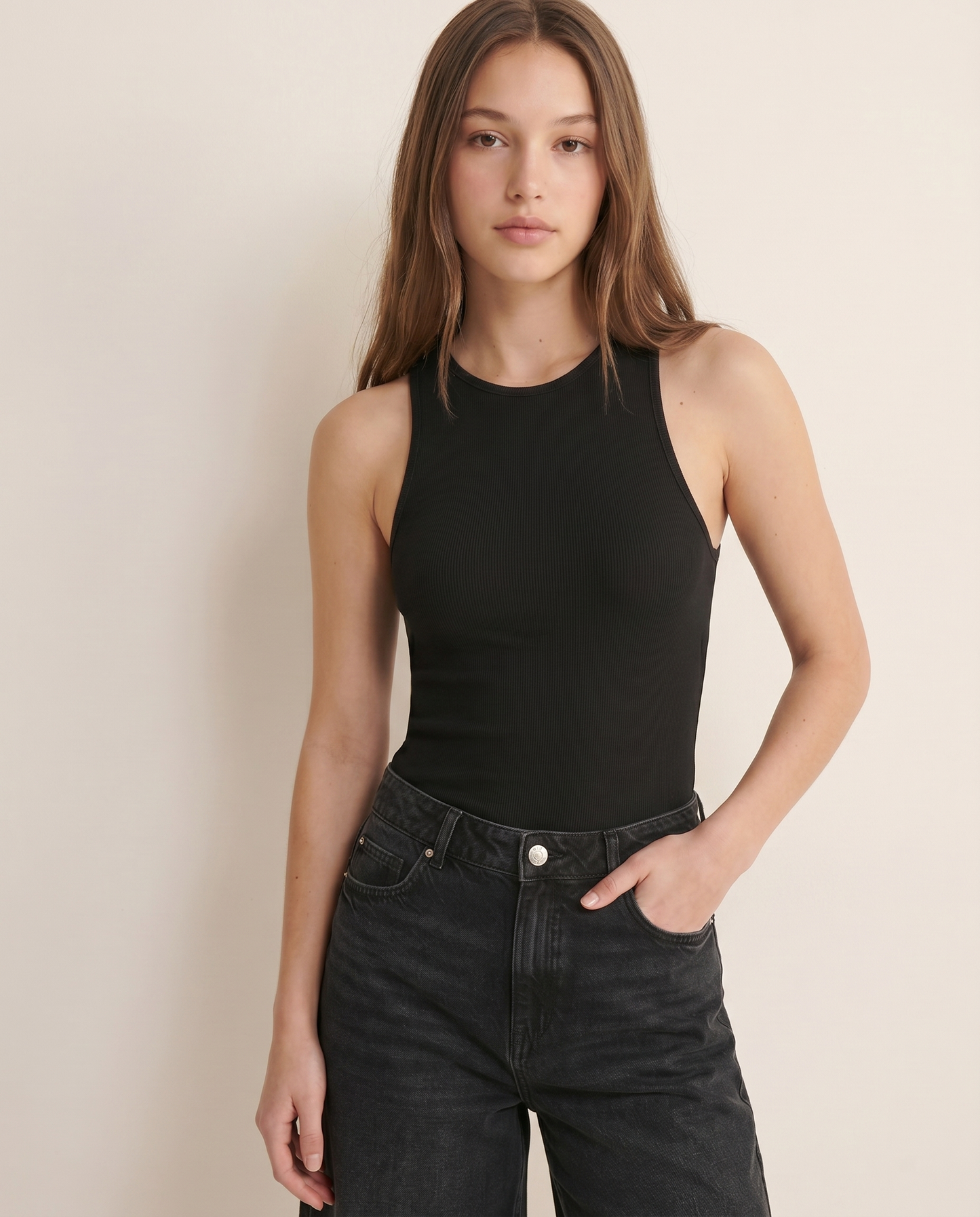 Body giromanica in tessuto elasticizzato - Nero