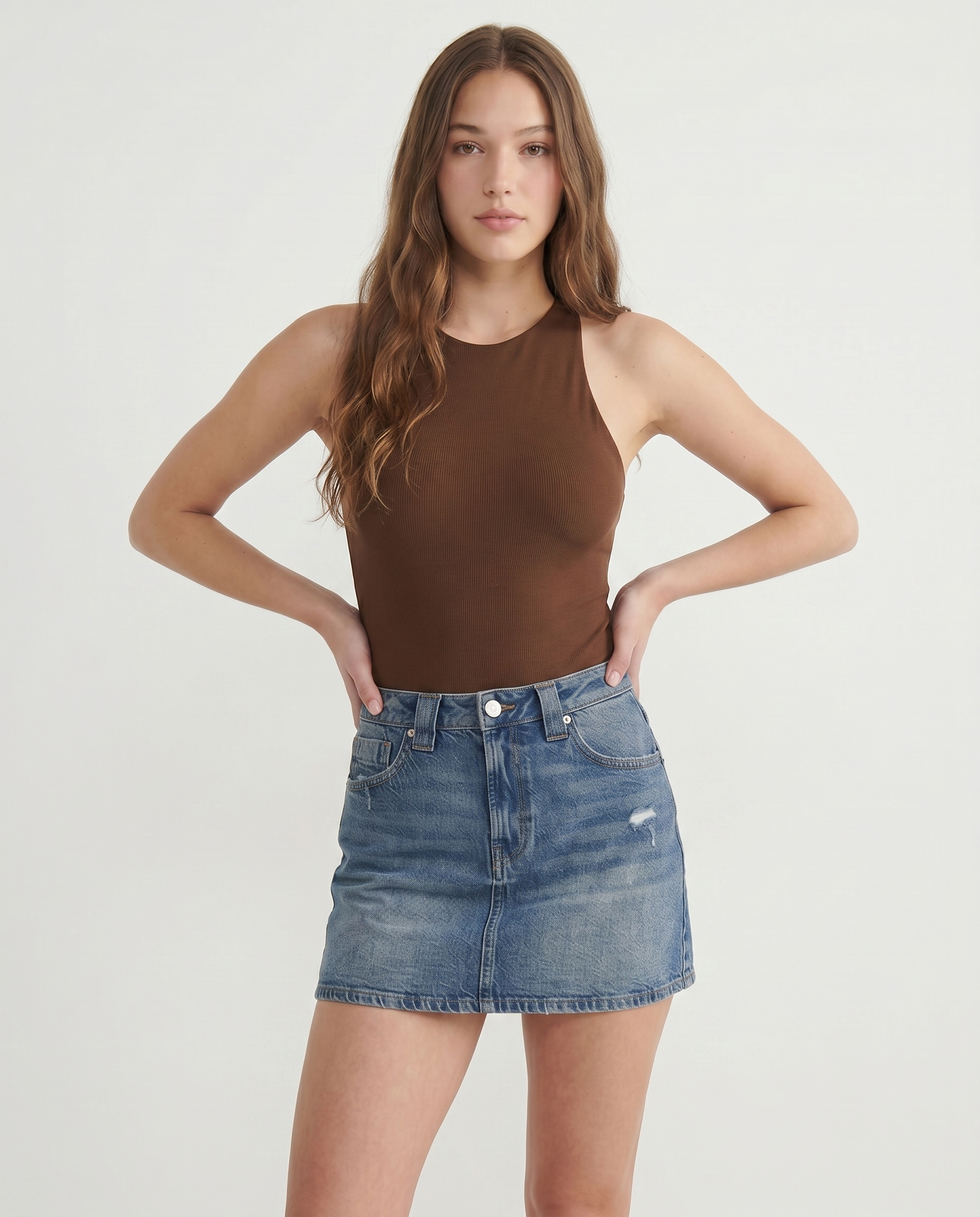 Body giromanica in tessuto elasticizzato - Marrone tabacco
