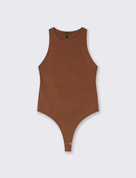Body giromanica in tessuto elasticizzato - Marrone tabacco