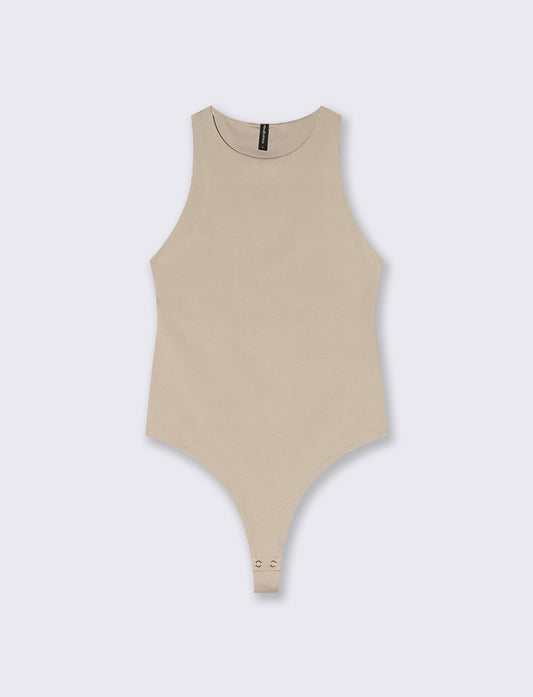 Body giromanica in tessuto elasticizzato - Beige grano
