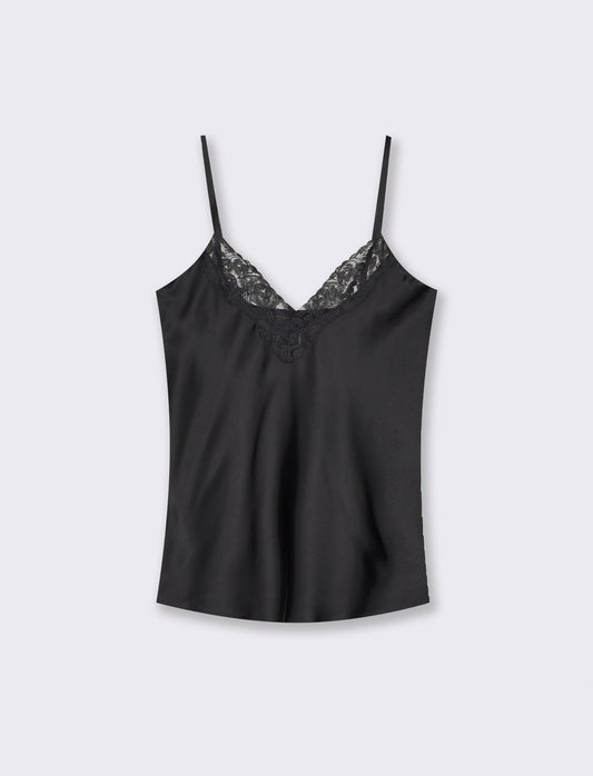 Top con bretelle regolabili e pizzo - Nero