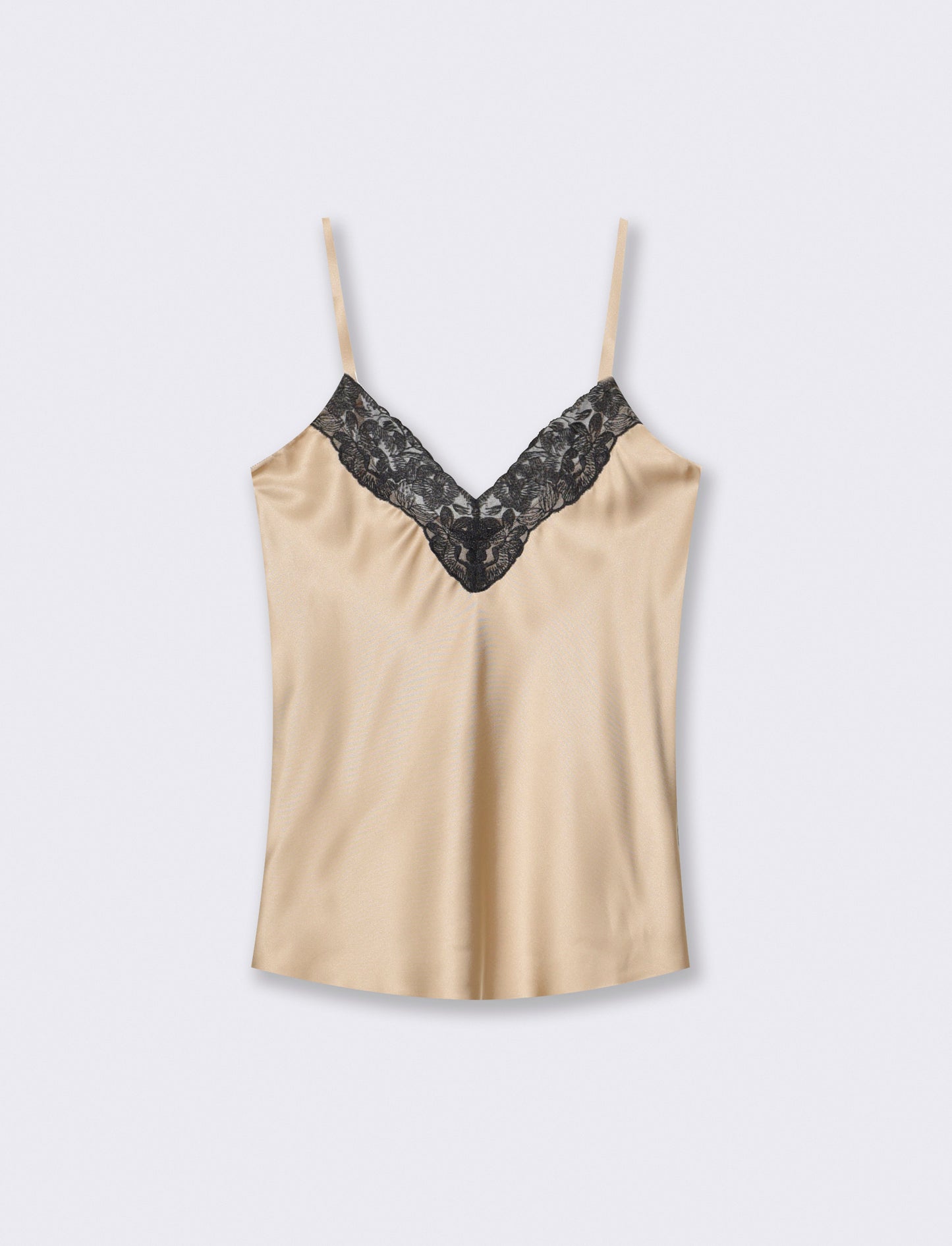 Top con bretelle regolabili e pizzo - Beige grano