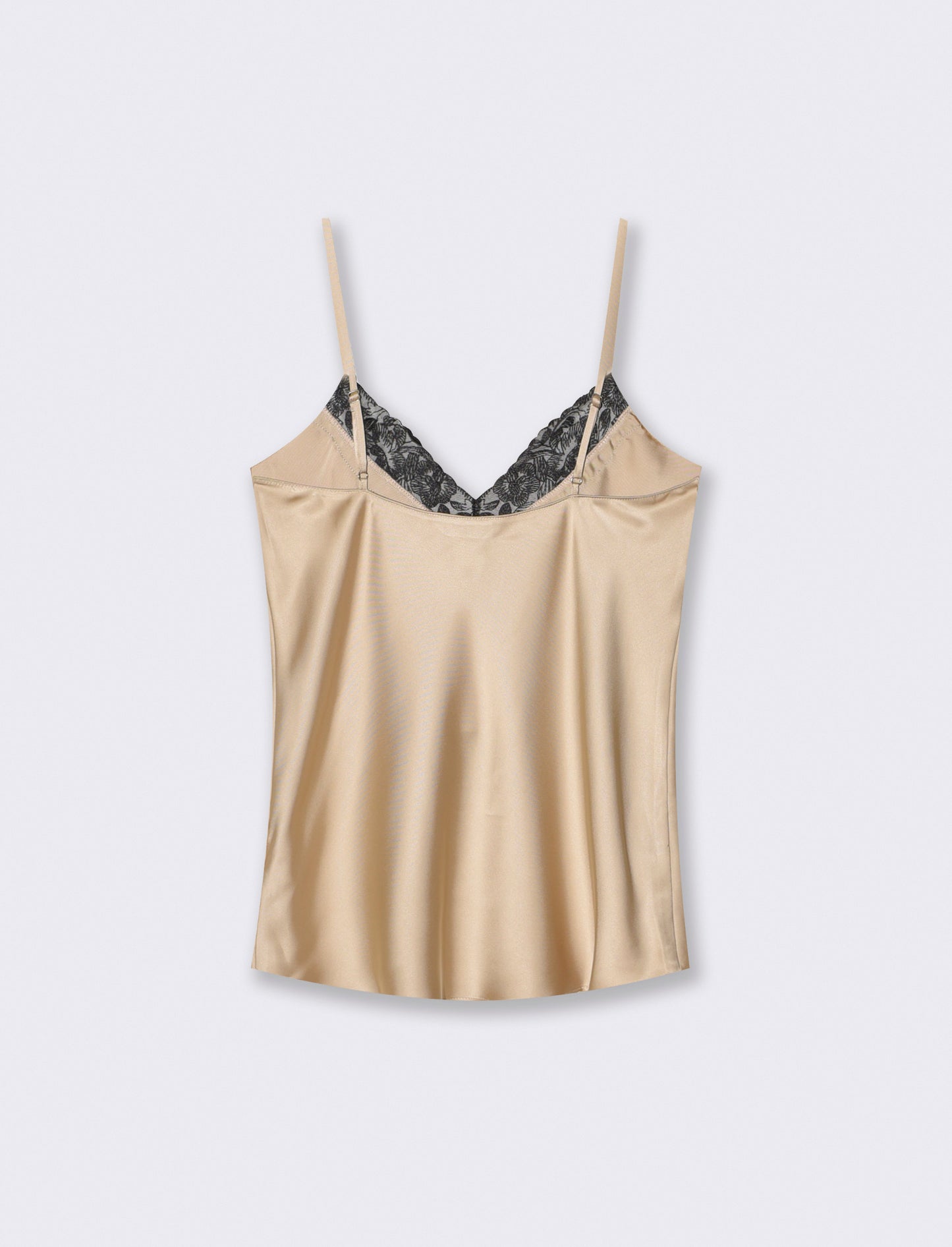 Top con bretelle regolabili e pizzo - Beige grano