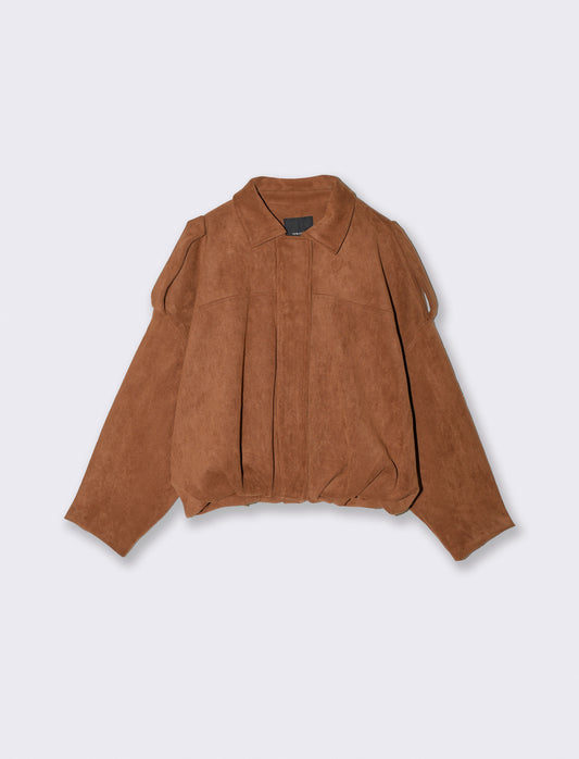 Crop Balloon Effect Jacket - Brown
