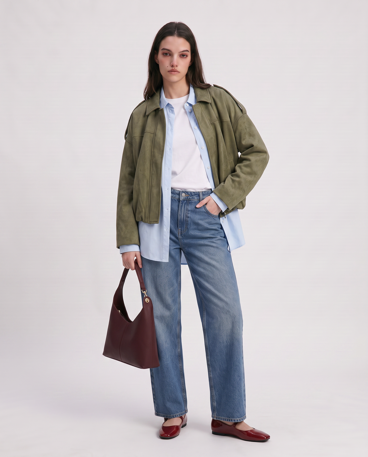 Crop Balloon Effect Jacket - Green
