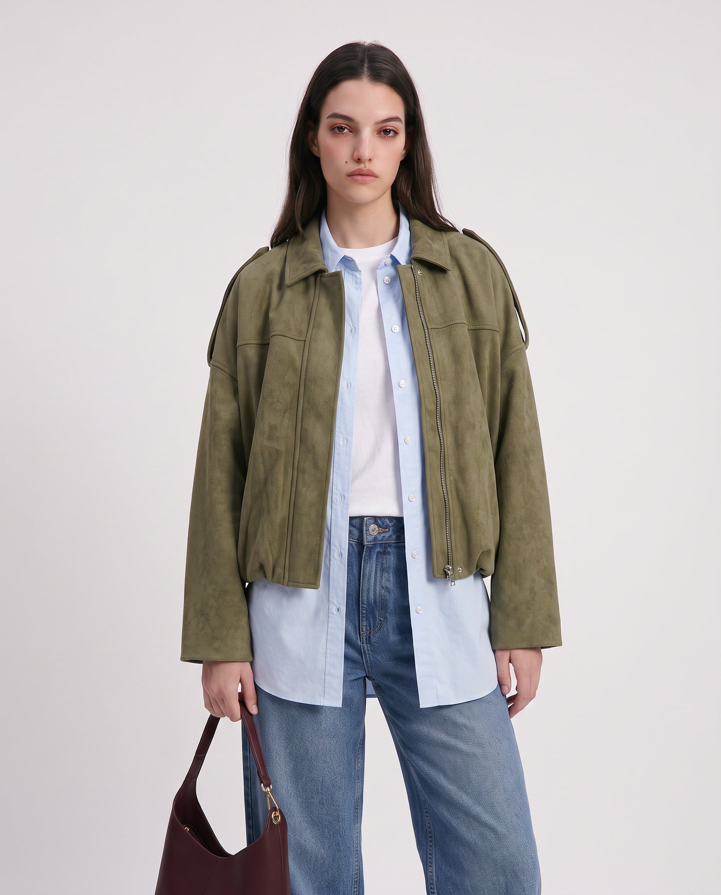 Crop Balloon Effect Jacket - Green
