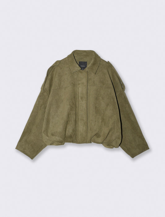 Crop Balloon Effect Jacket - Green