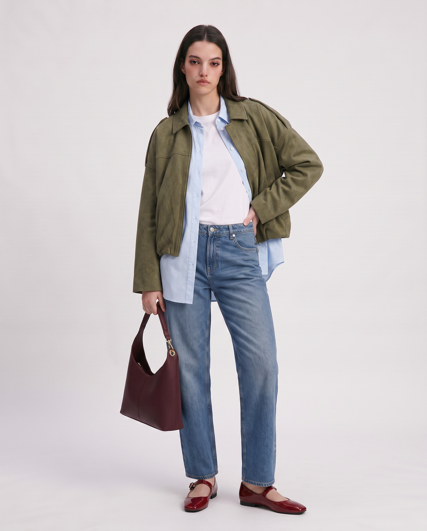 Crop Balloon Effect Jacket - Green