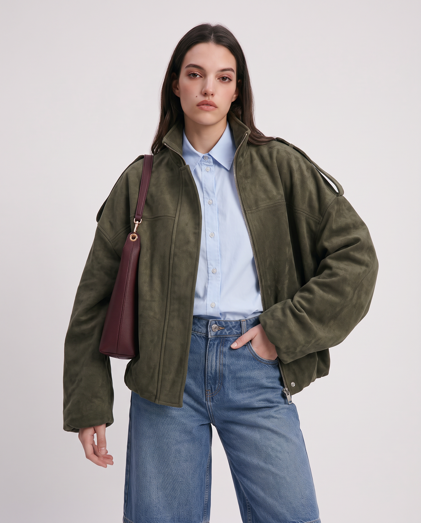 Crop Balloon Effect Jacket - Green