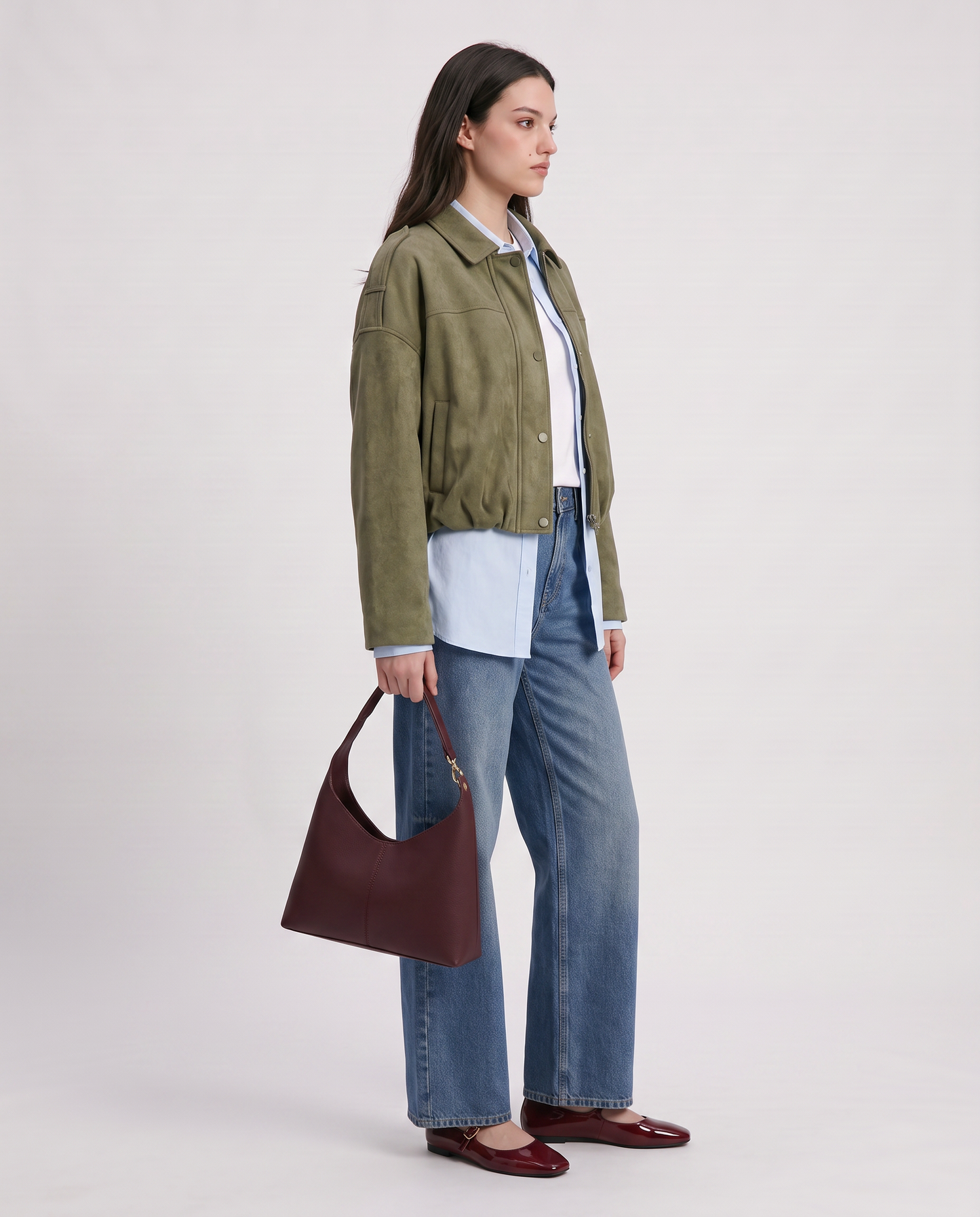 Crop Balloon Effect Jacket - Green