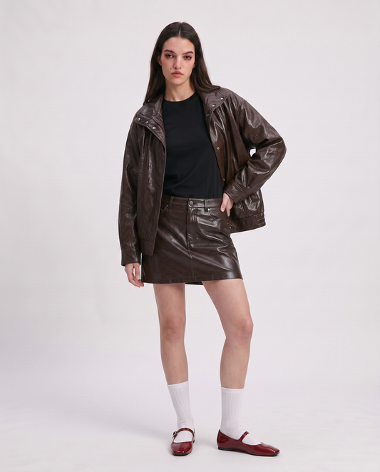Bomber in ecopelle over per ogni look - Moro